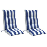 Coussins de chaise vidaxl 2 stage haut de dos en tissu rayé blanc et bleu