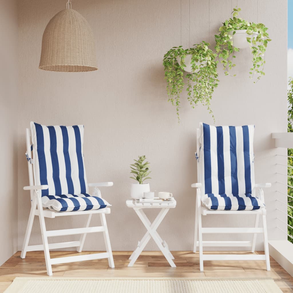 VidaXL coussins de chaise 2 pcs dossier haut tissu rayé blanc et bleu