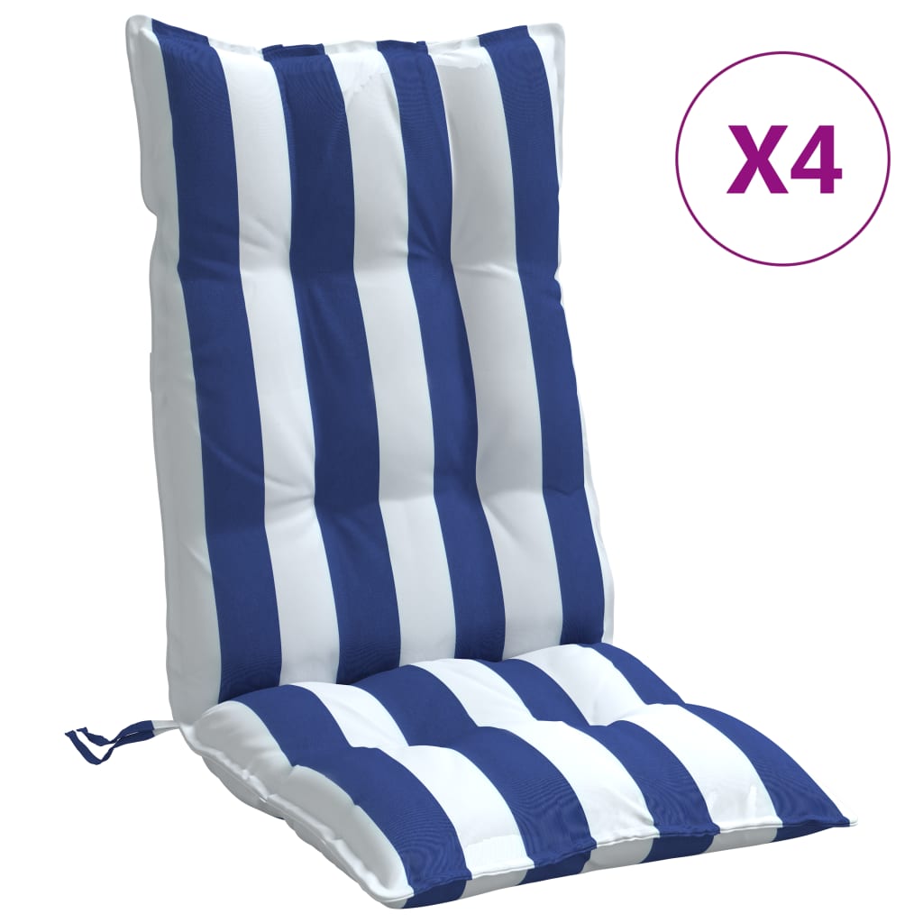 Coussins de chaise vidaxl 4 st dossier haut en forme d'Oxford tissu blanc et bleu