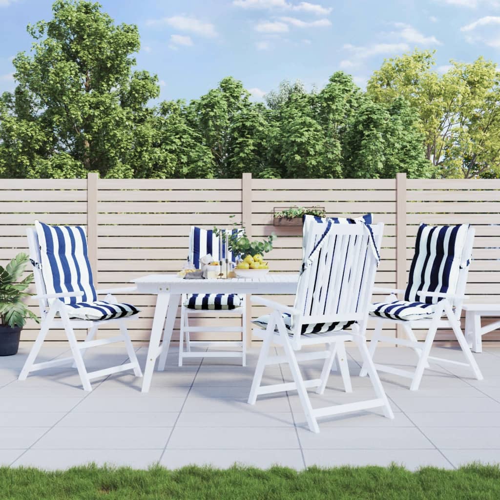 VidaXL coussins de chaise 4 pcs dossier haut tissu oxford rayé blanc et bleu