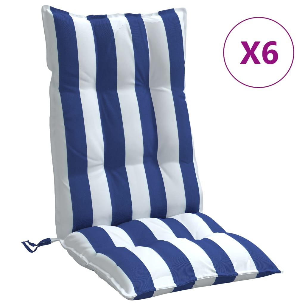 VidaXL coussins de chaise 6 pcs dossier haut tissu rayé oxford blanc et bleu