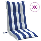 VidaXL coussins de chaise 6 pcs dossier haut tissu rayé oxford blanc et bleu
