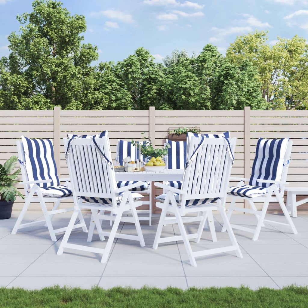 VidaXL coussins de chaise 6 pcs dossier haut tissu rayé oxford blanc et bleu