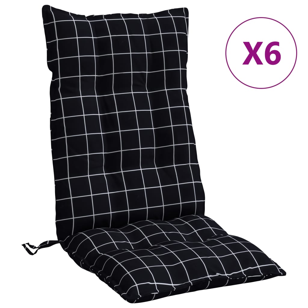 VidaXL coussins de chaise 6 pièces dossier haut motif losange tissu oxford noir