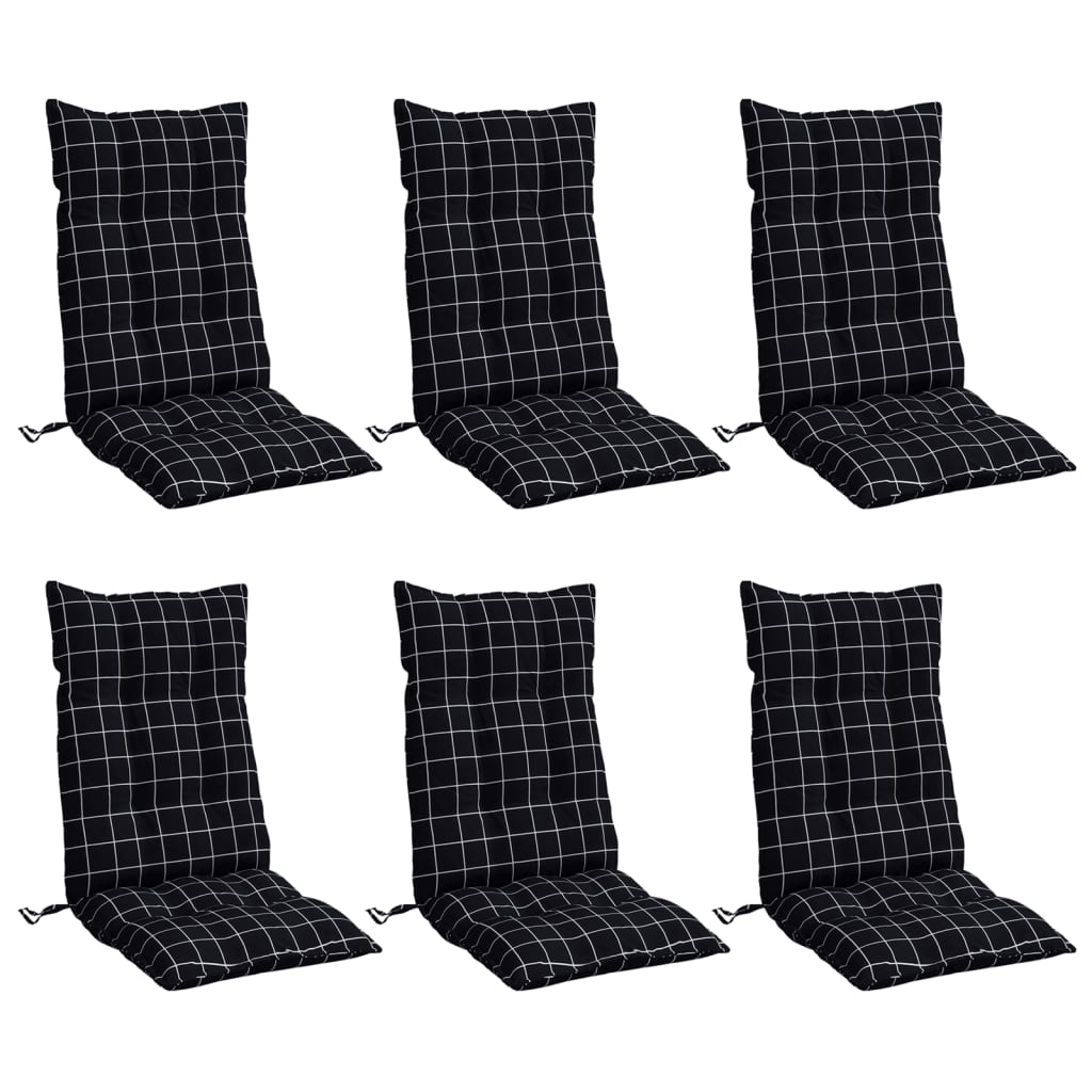 VidaXL coussins de chaise 6 pièces dossier haut motif losange tissu oxford noir