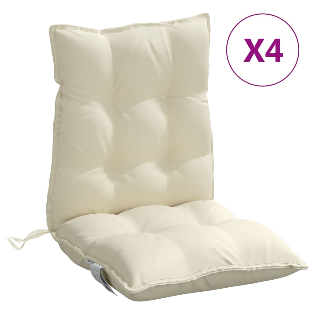 VidaXL coussins de chaise 4 pcs dossier bas tissu oxford couleur crème