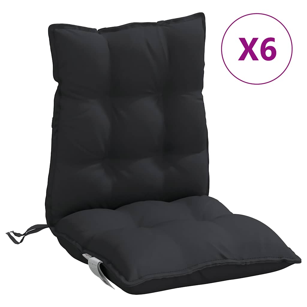 VidaXL coussins de chaise 6 pcs dossier bas tissu oxford noir