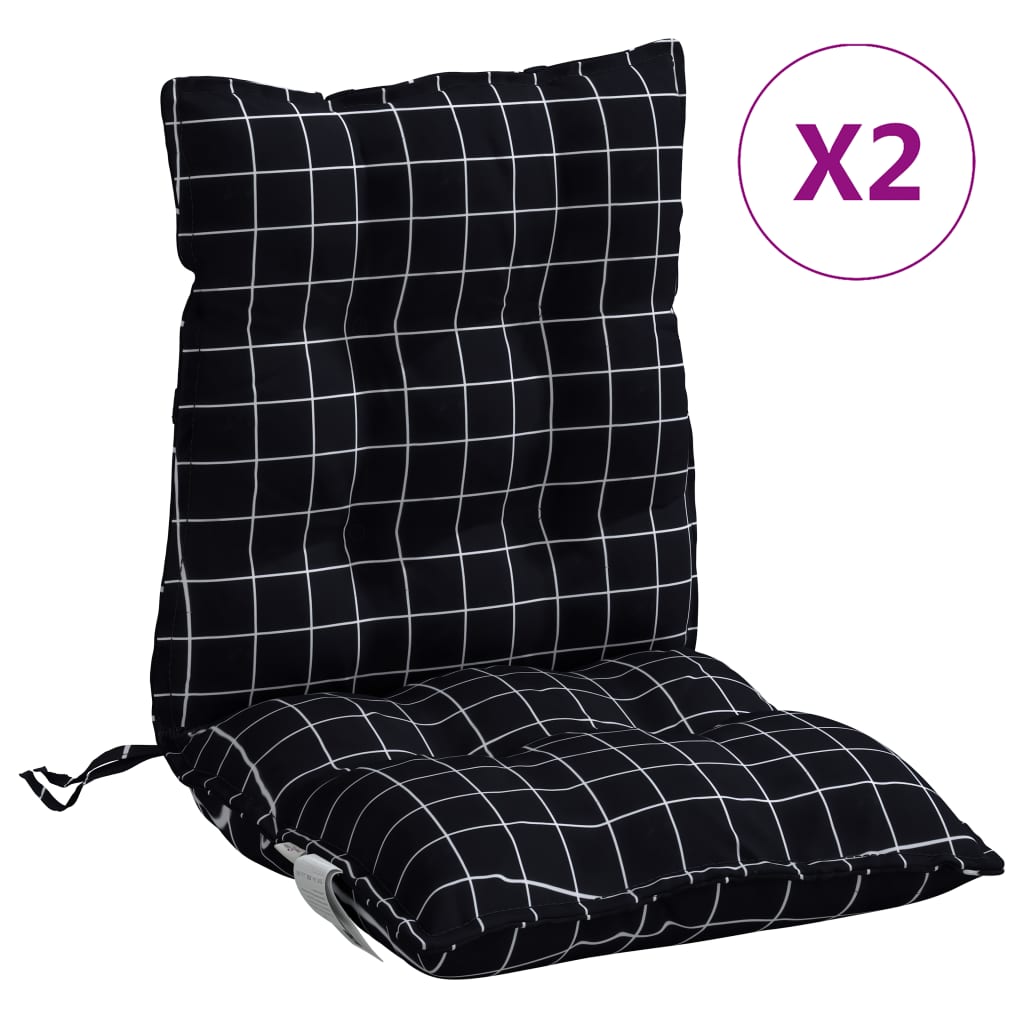 VidaXL coussins de chaise 2 pièces dossier bas motif losange tissu oxford noir