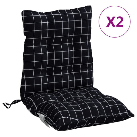 VidaXL coussins de chaise 2 pièces dossier bas motif losange tissu oxford noir