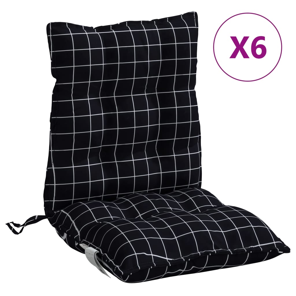VidaXL coussins de chaise 6 pièces dossier bas motif losange tissu oxford noir