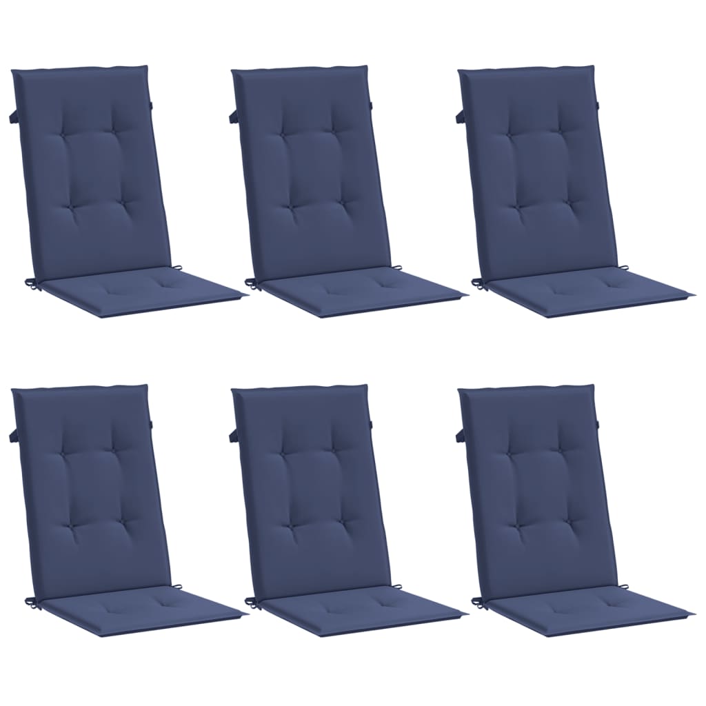 VidaXL coussins de chaise 6 pcs tissu à dossier haut bleu marine