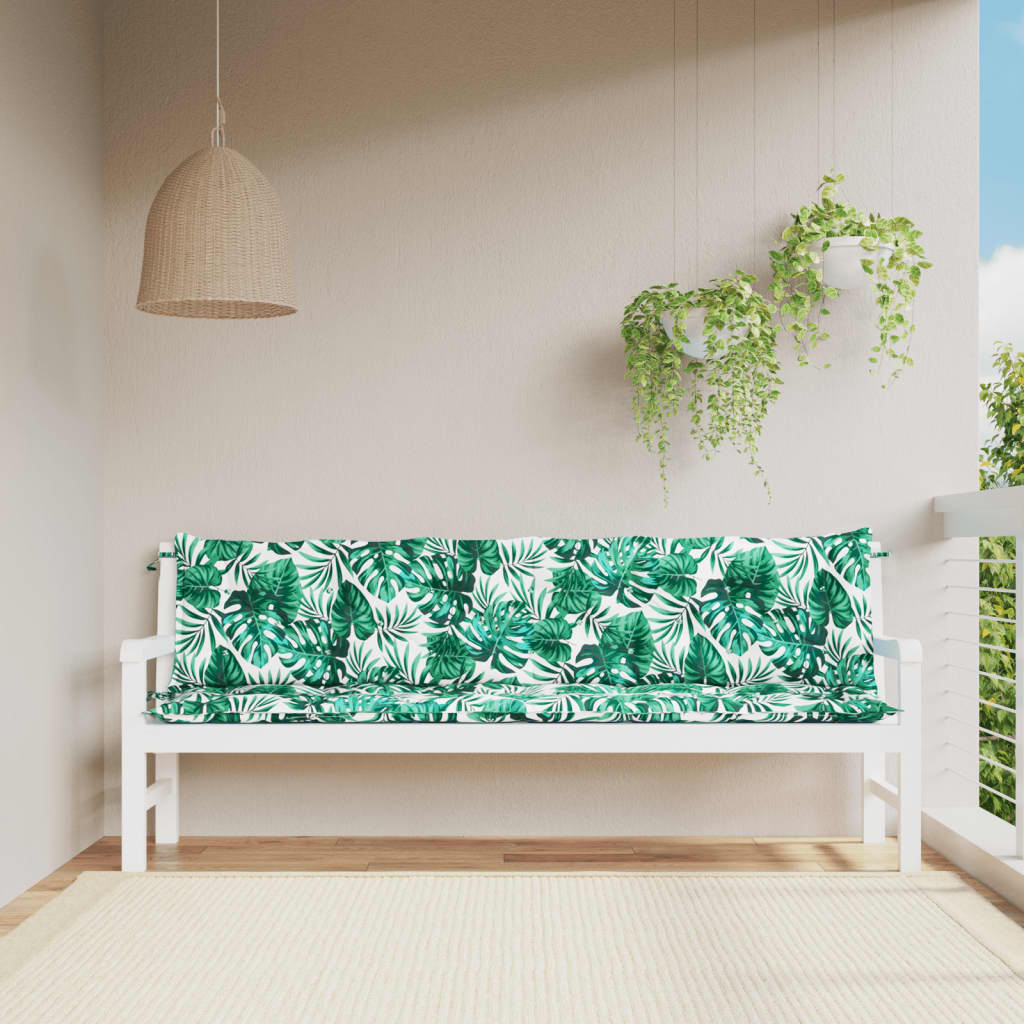 Vidaxl Garden Bench Poduszki 2 szt. Wzór liści 200x50x7 CM Oxford Tkanina