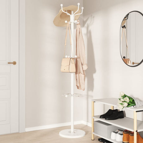 VidaXL porte-manteau avec porte-parapluie 180 cm fer enduit de poudre blanc