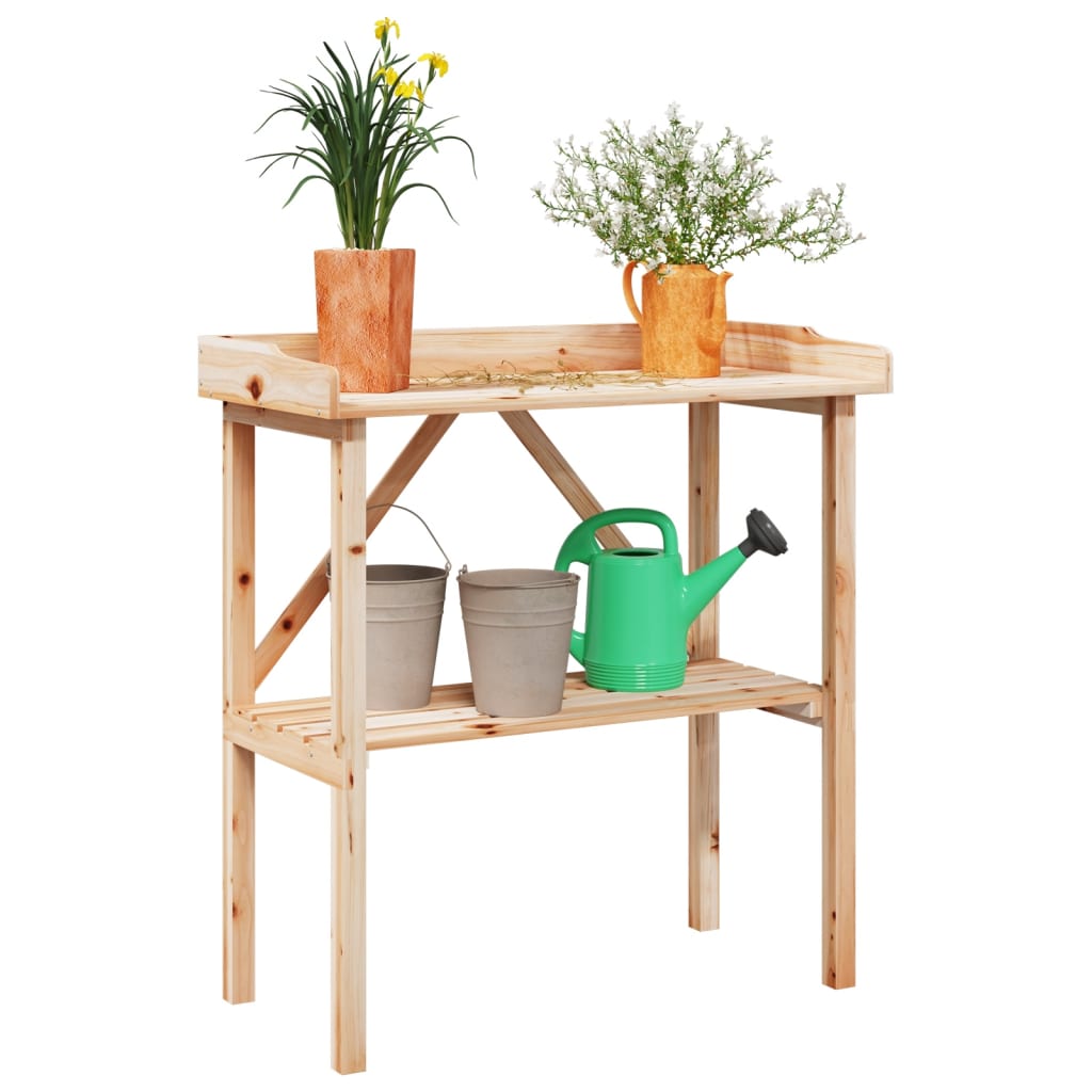 Mesa de plantas Vidaxl con estante 78x38x82.5 cm de pino sólido