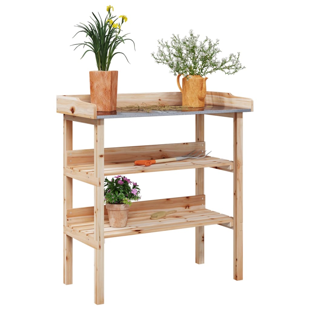 Vidaxl Plant Table med hyller 78x38x82,5 cm Solid Pinewood