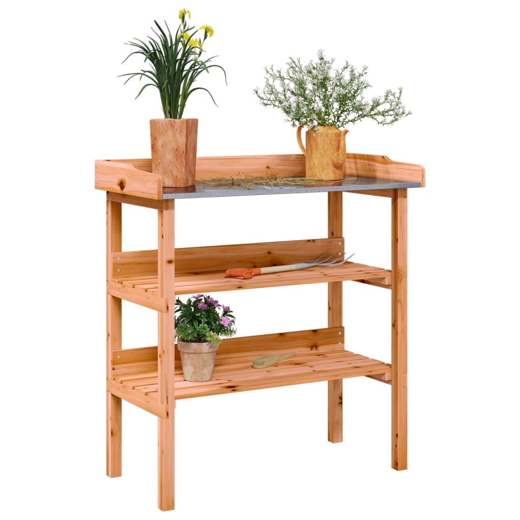 Mesa de plantas Vidaxl con estantes de 78x38x82.5 cm Pine Brown