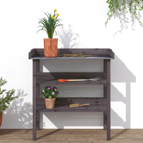 Vidaxx table à plantes avec étagères 78x38x82,5 cm bois de pin gris
