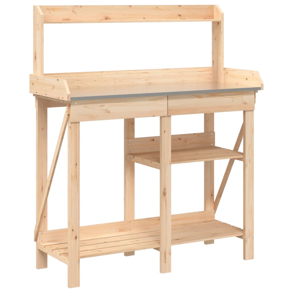 Table d'empotage VidaXL avec étagères en bois de pin massif