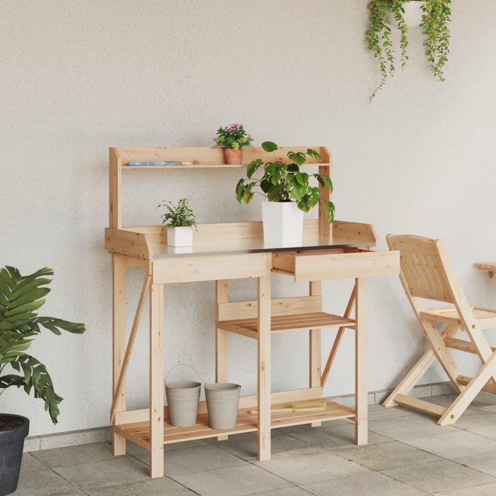 Table d'empotage VidaXL avec étagères en bois de pin massif