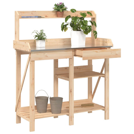 Table d'empotage VidaXL avec étagères en bois de pin massif