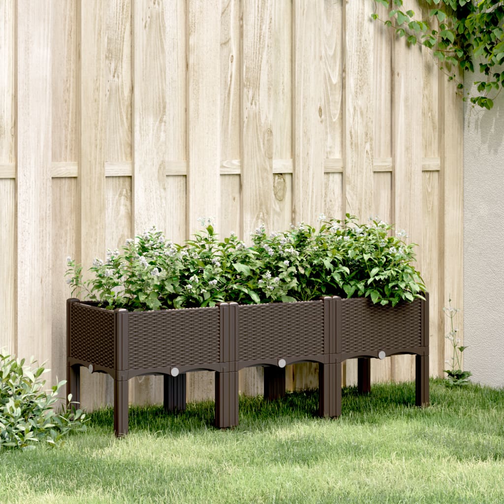 Vidaxl plantenbak met poten 120x40x42 cm polypropeen bruin