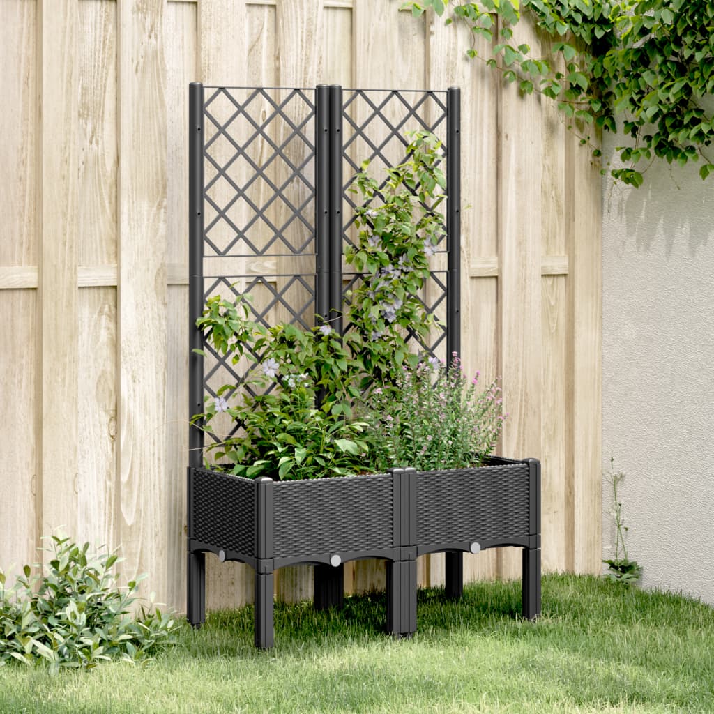 Vidaxl Planter med Latwerk 80x40x142 cm polypropen svart