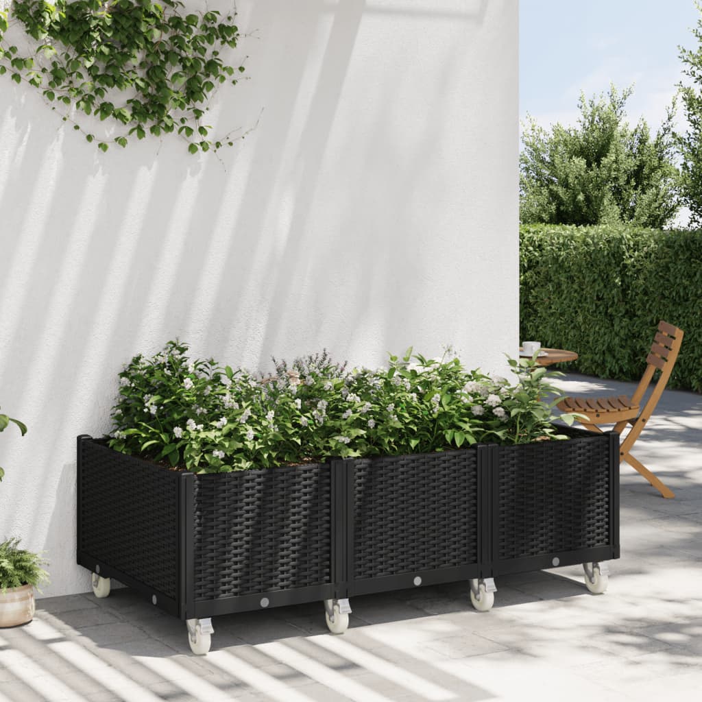 VidaXL Planter with wheels 150x80x54 cm Polypropene black