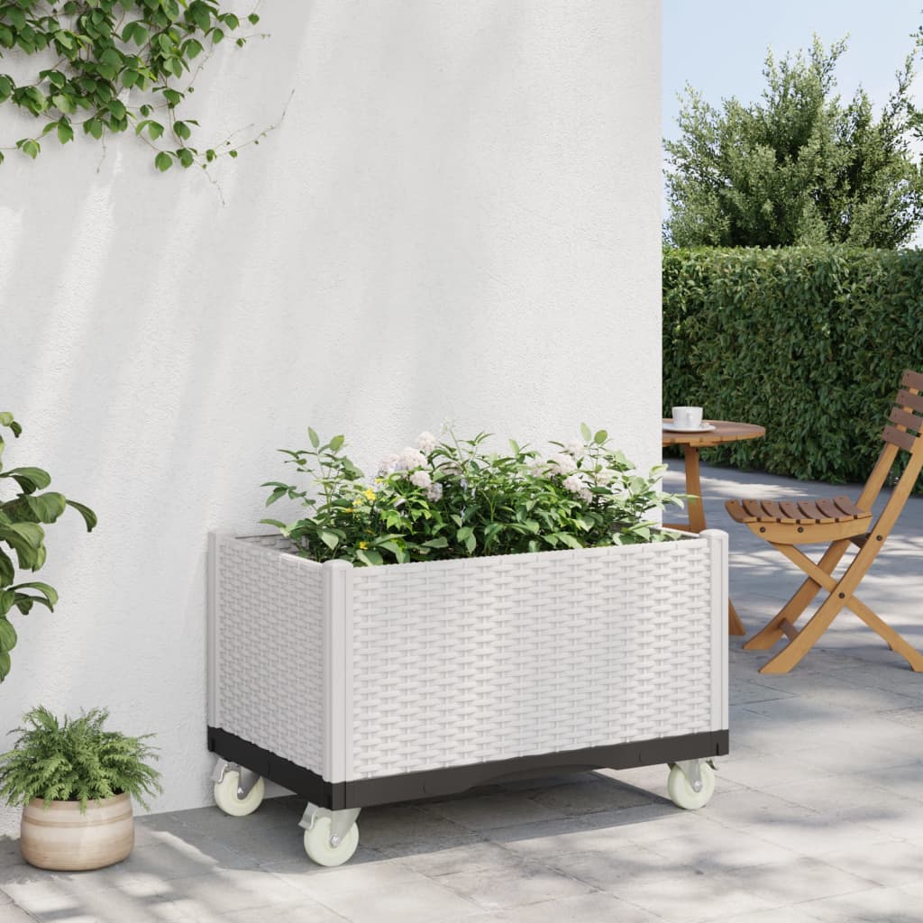 Plantador Vidaxl con ruedas 80x50x54 cm Polypropene White