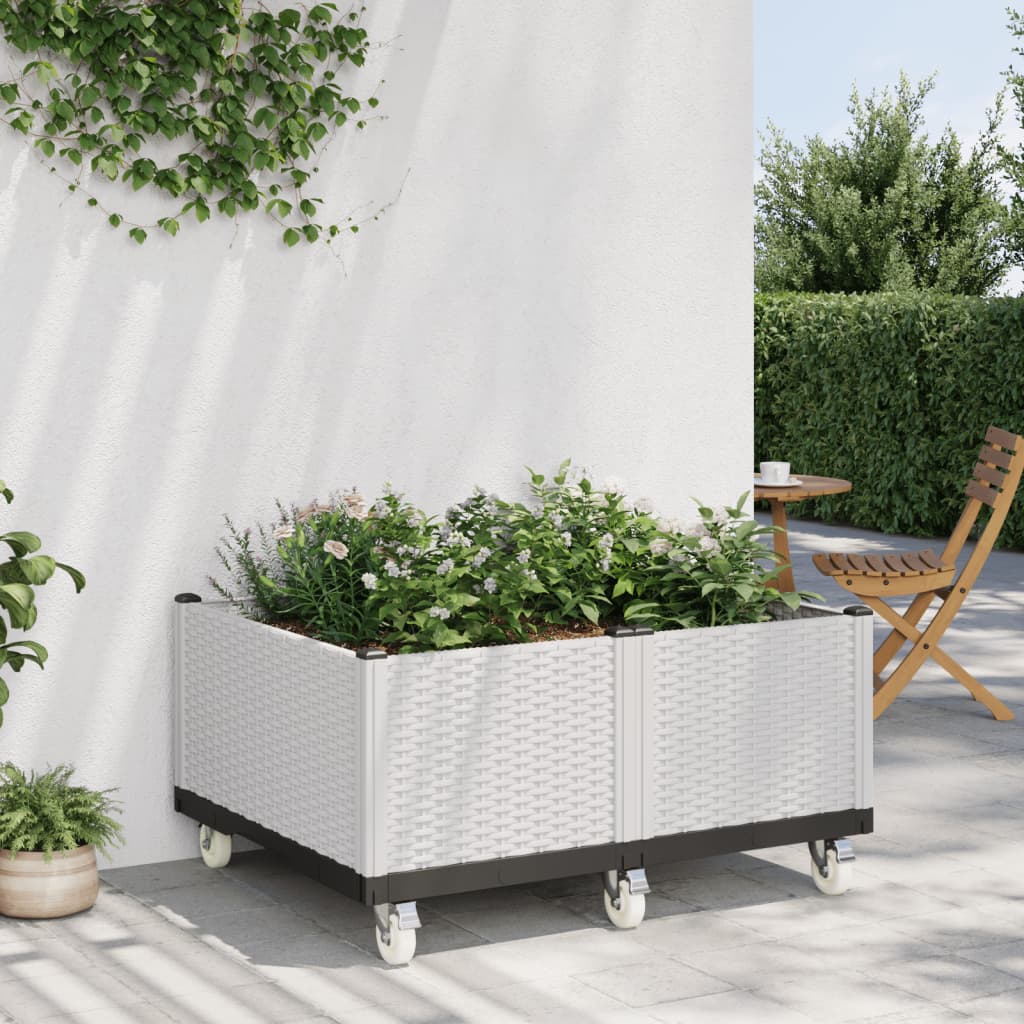 VidaXL Planter with wheels 100x80x54 cm Polypropene white