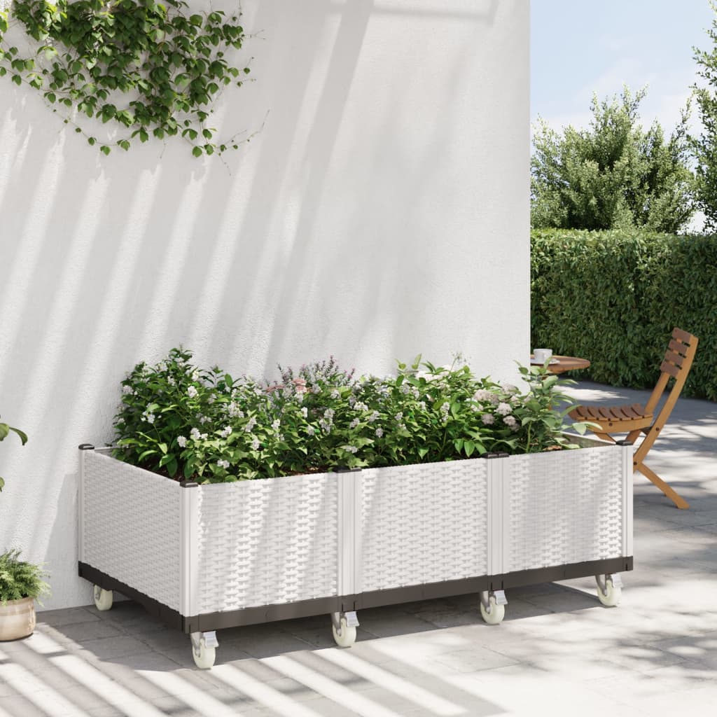 Vidaxl Planter med hjul 150x80x54 cm polypropenvitt