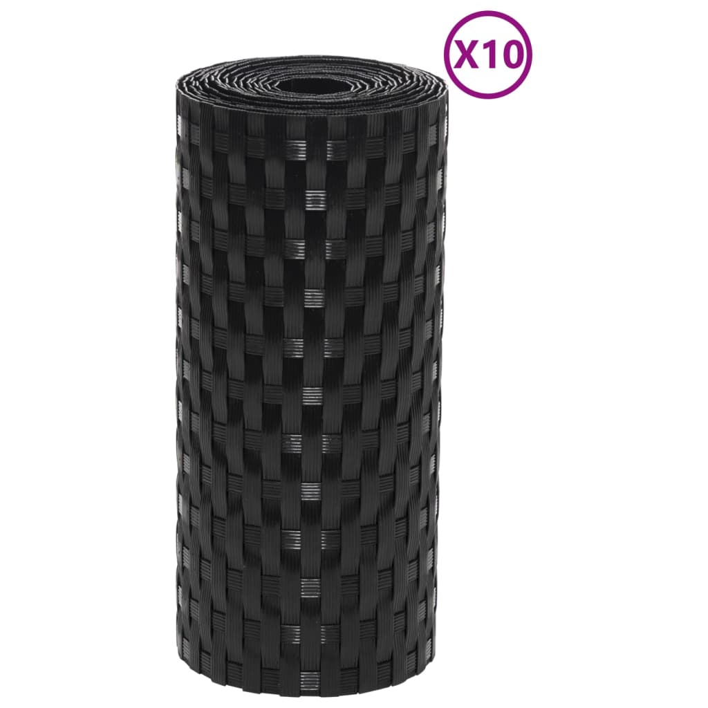 Écrans de balcon Vidaxl 10 st 255x19 cm Poly Rattan Black