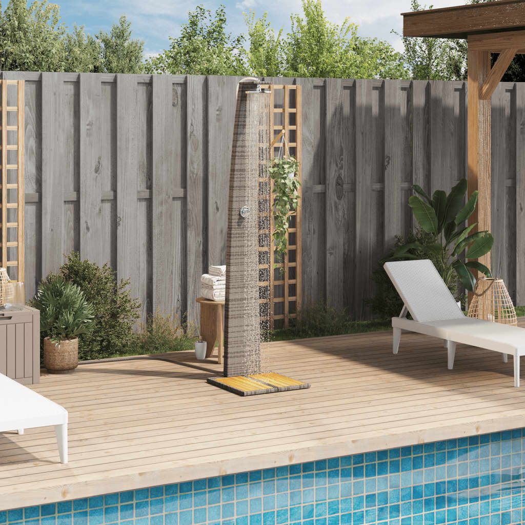 Vidaxx douche extérieure 55x60x224 cm poly rotin et bois d'acacia gris