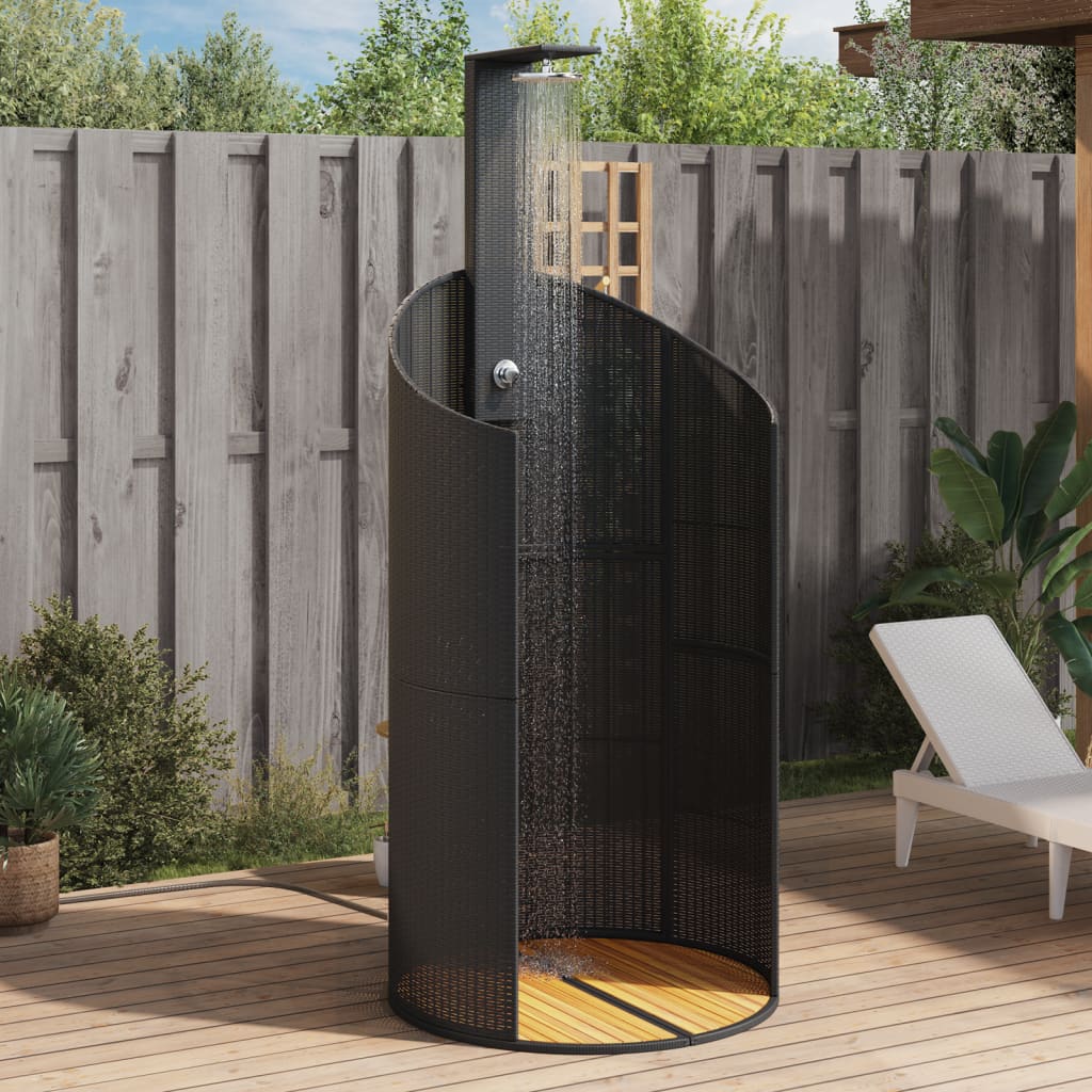 Vidaxx douche extérieure 100x100x241,5 cm poly rotin et bois d'acacia noir
