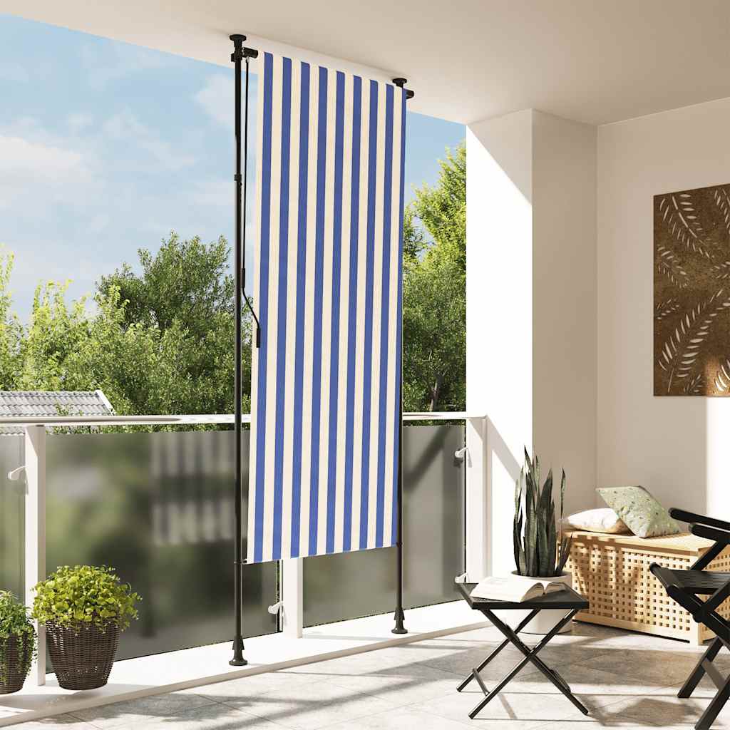 Vidaxxl store enrouleur extérieur 100x270 cm tissu et acier bleu et blanc