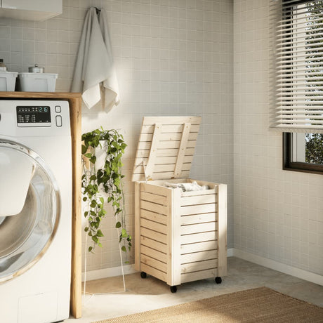 Vidaxx panier à linge à roulettes rana 45x45x64 cm bois de pin massif