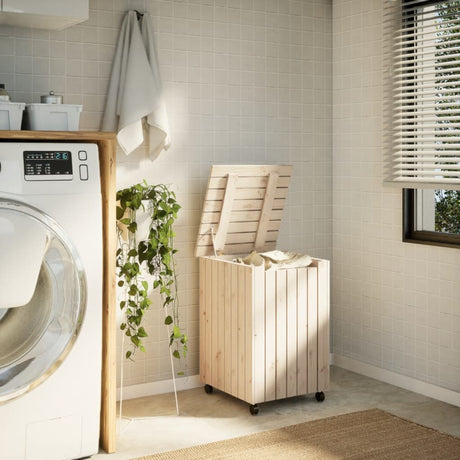 Vidaxx panier à linge à roulettes rana 45x45x64 cm bois de pin massif