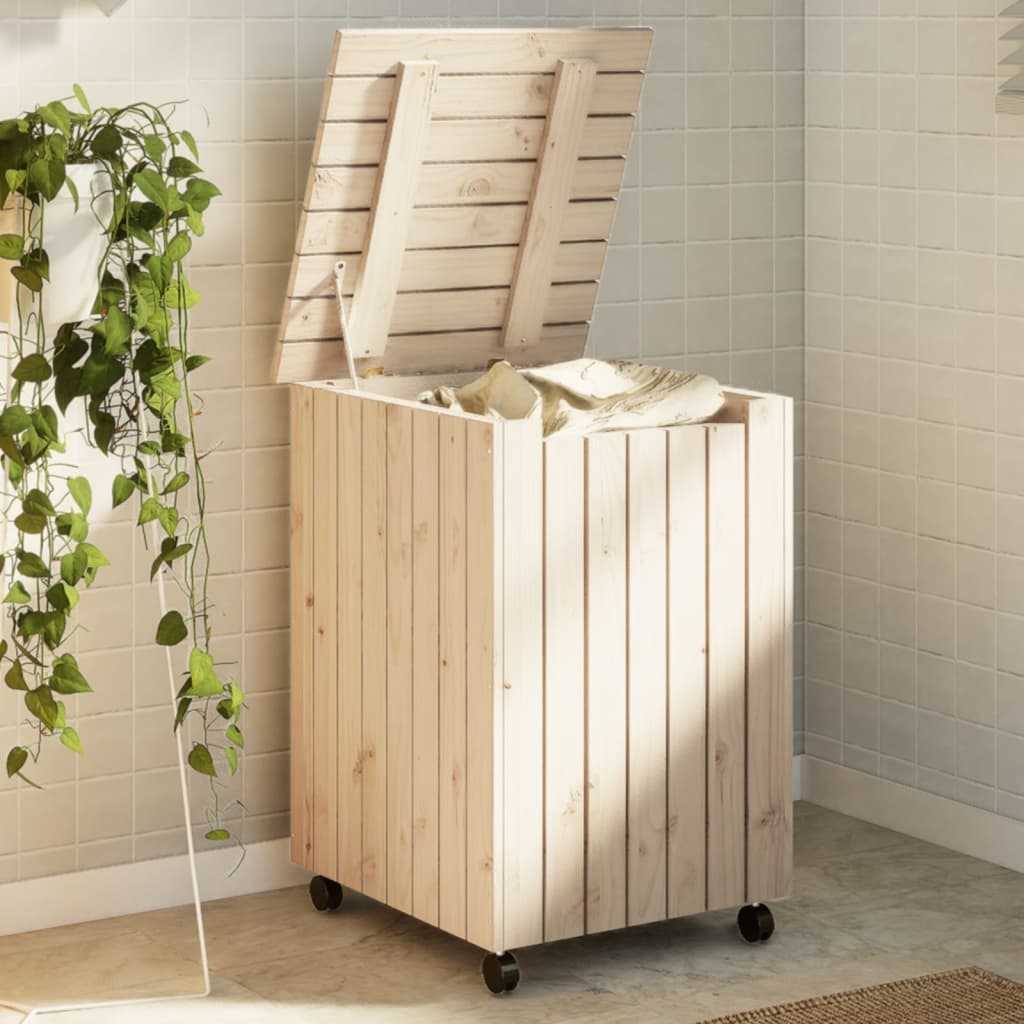 Vidaxl Lavandry Basket con ruote Rana 45x45x64 cm Legno di pino solido