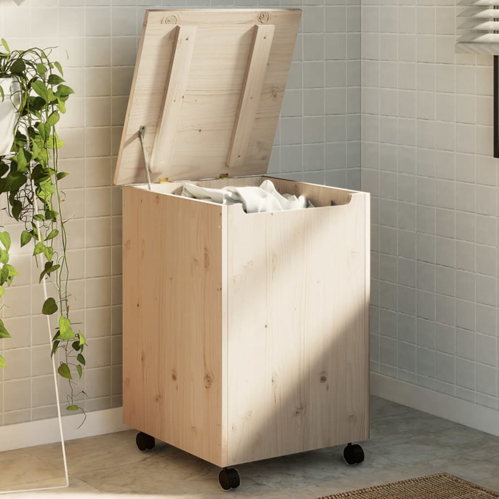 Vidaxx panier à linge à roulettes rana 45x45x64 cm bois de pin massif