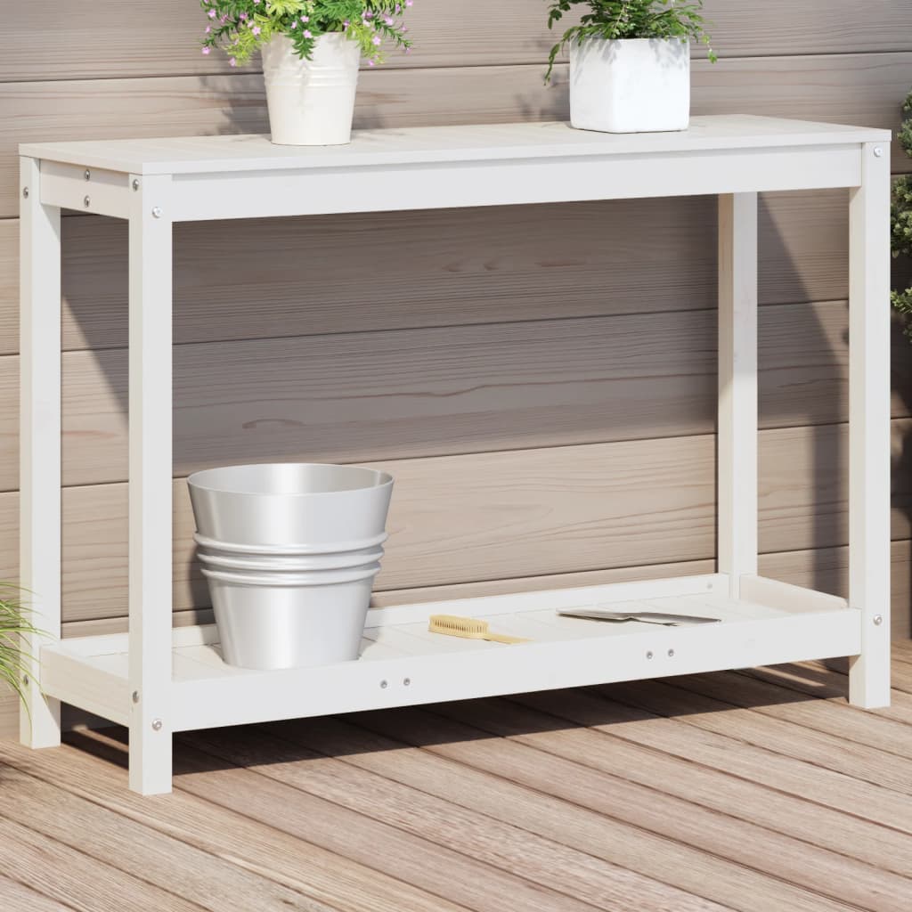 VidaXL Botton table with shelf 108x35x75 cm solid pine white white