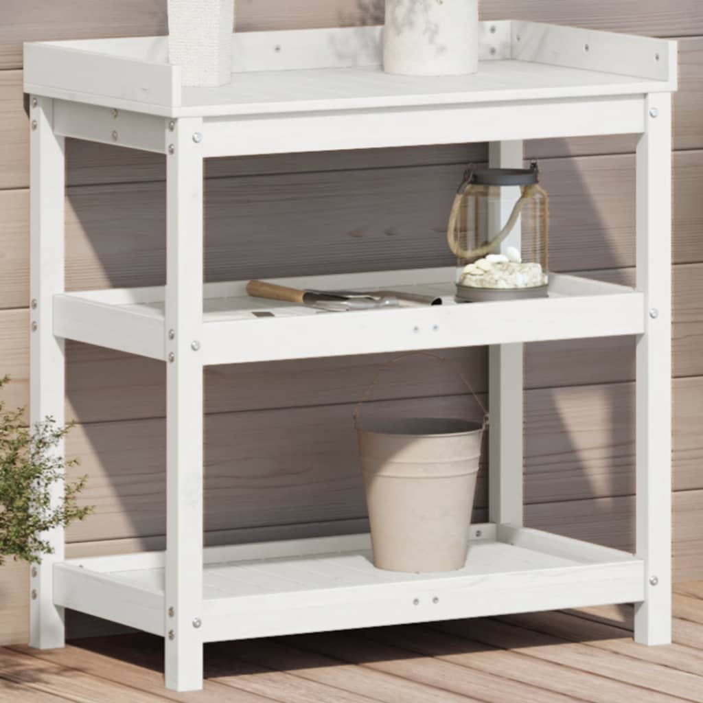 Vidaxx table d'empotage avec étagères 82,5x45x86,5 cm bois de pin massif blanc