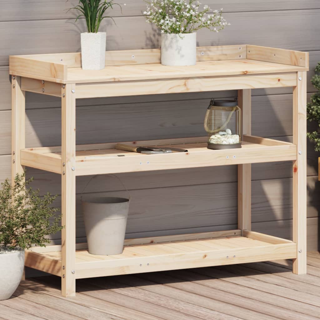 Vidaxx table d'empotage avec étagères 108x45x86,5 cm bois de pin massif