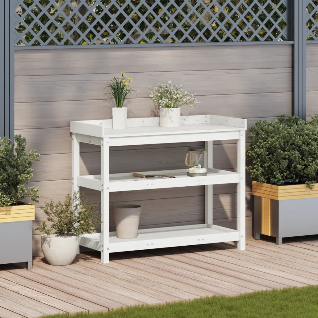 Vidaxx table d'empotage avec étagères 108x45x86,5 cm bois de pin massif blanc