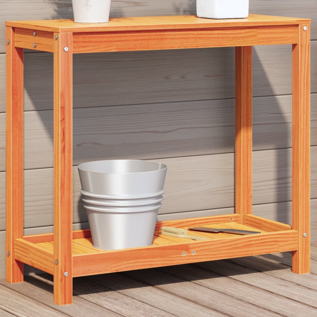 Vidaxx table d'empotage avec étagère 82,5x35x75 cm en bois de pin massif, marron lavé