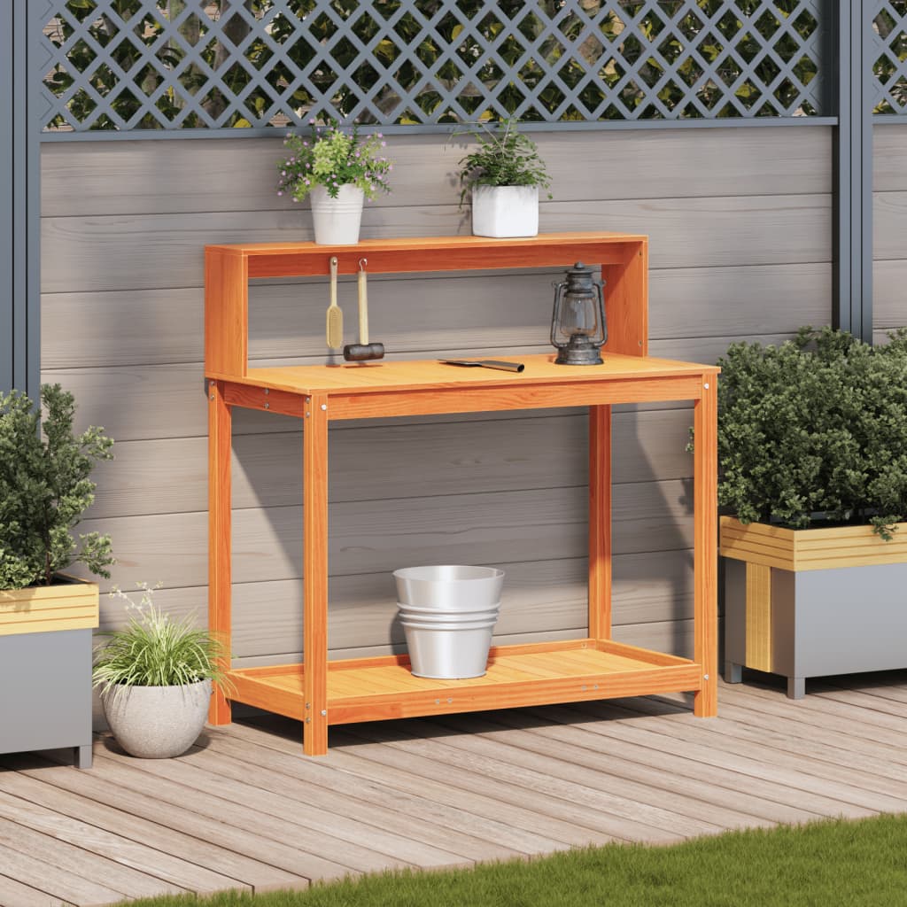 Vidaxx table d'empotage avec étagères 108x50x109,5 cm bois de pin marron