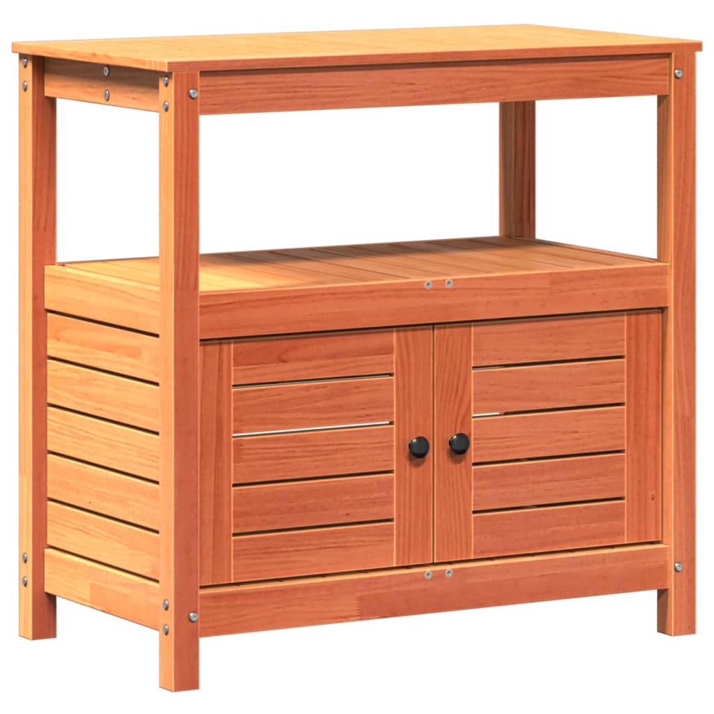 Vidaxx table d'empotage avec étagères 82,5x45x81 cm bois de pin massif marron