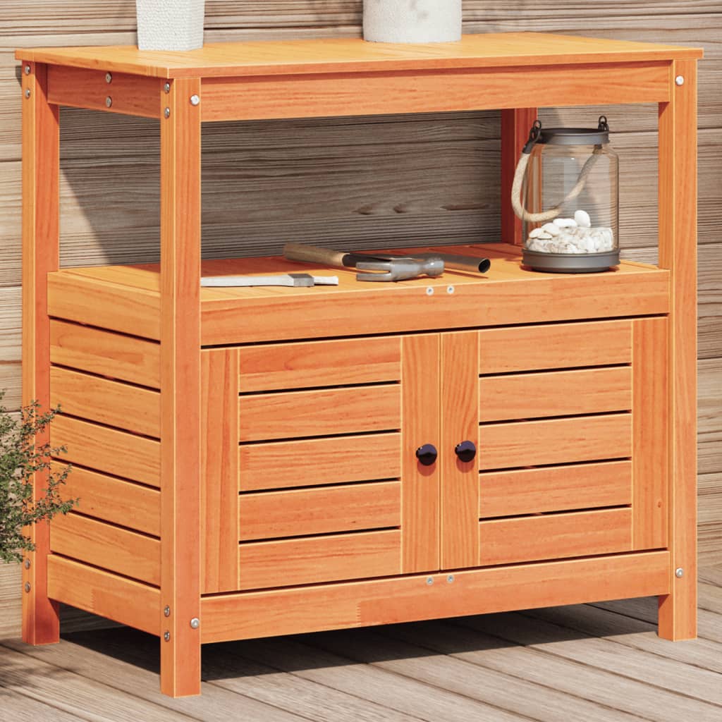 Vidaxx table d'empotage avec étagères 82,5x45x81 cm bois de pin massif marron
