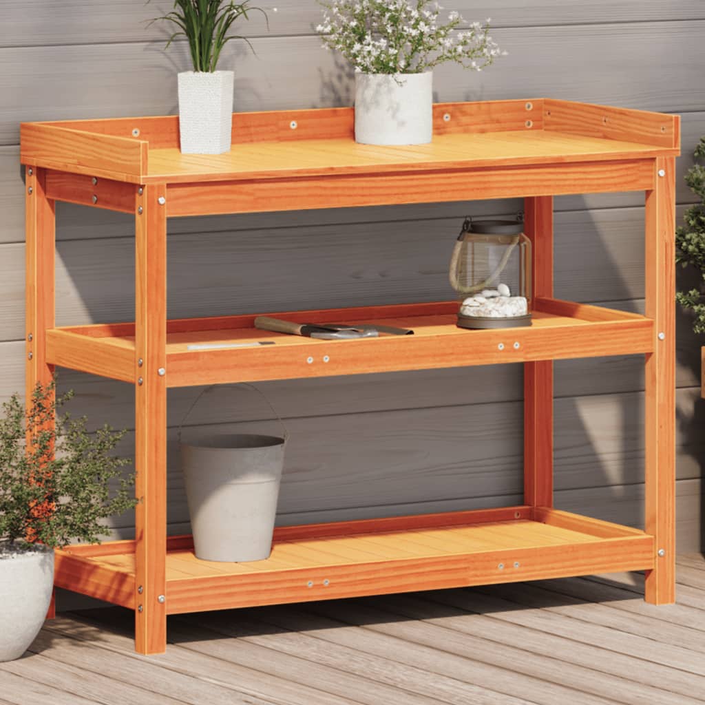 Vidaxx table d'empotage avec étagères 108x45x86,5 cm bois de pin marron