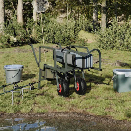 Chariot de pêche VidaXL à 2 roues, acier thermolaqué, vert