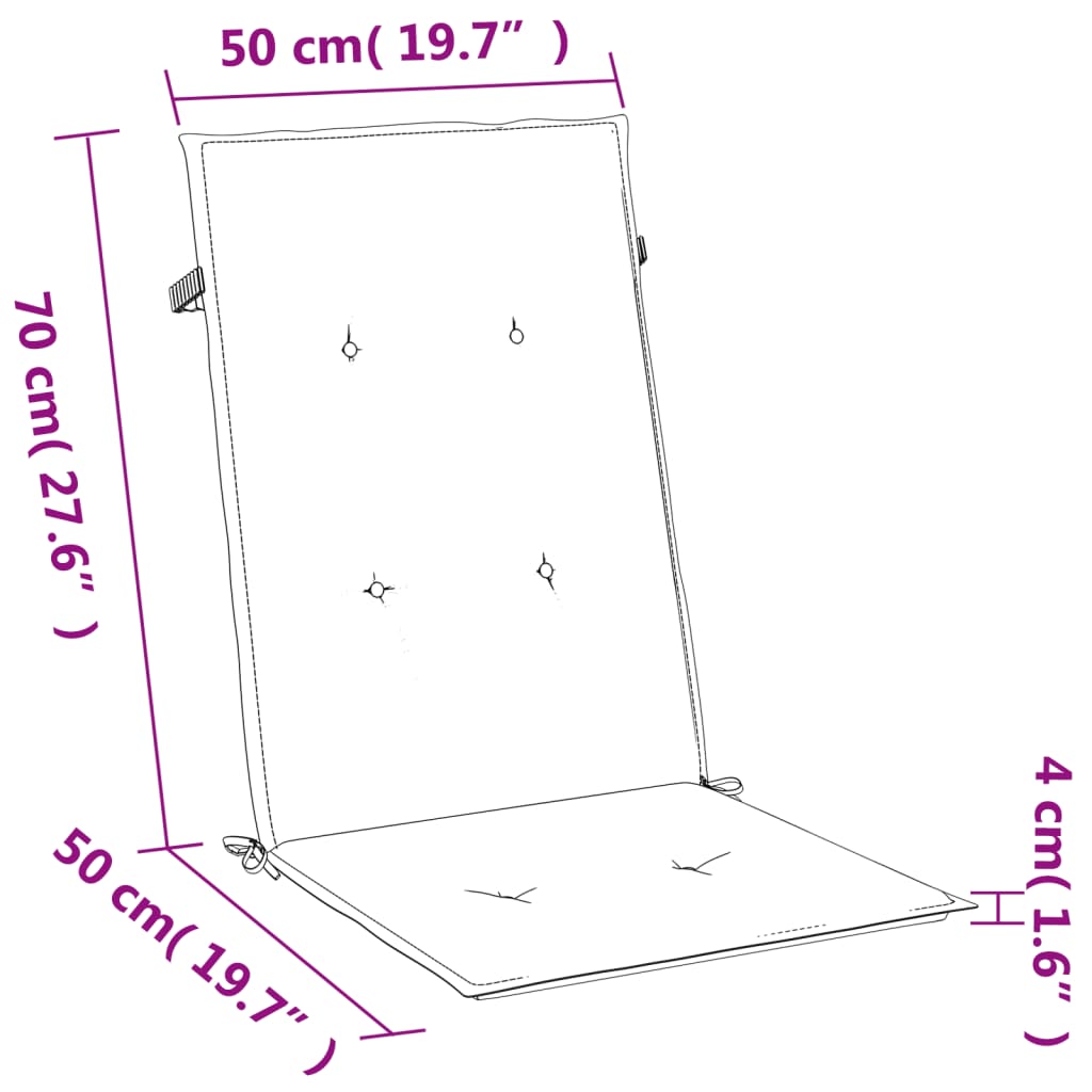 Polštáře židle Vidaxl 2 St High Back Back 120x50x4 cm tkanina smíšená modrá