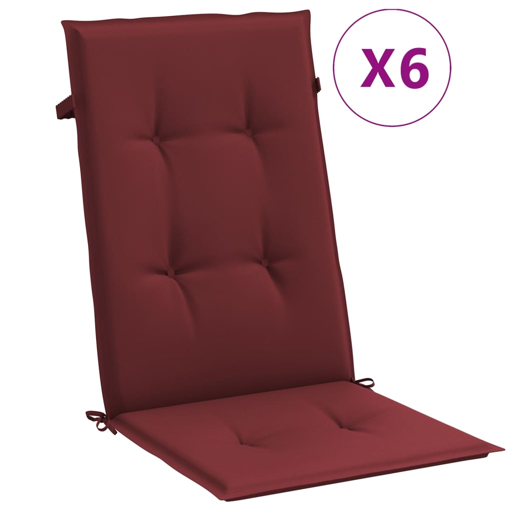 VidaXL coussins de chaise 6 pcs dossier haut 120x50x4 cm tissu mélangé vin rouge